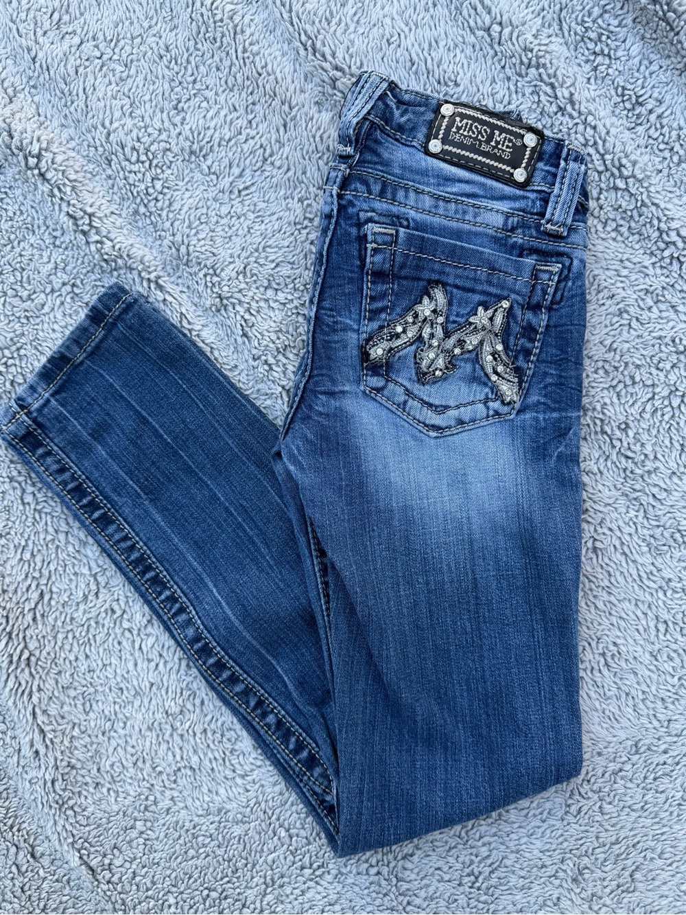 Miss Me Girls Blue Embellished Pocket Skinny Jeans size 10